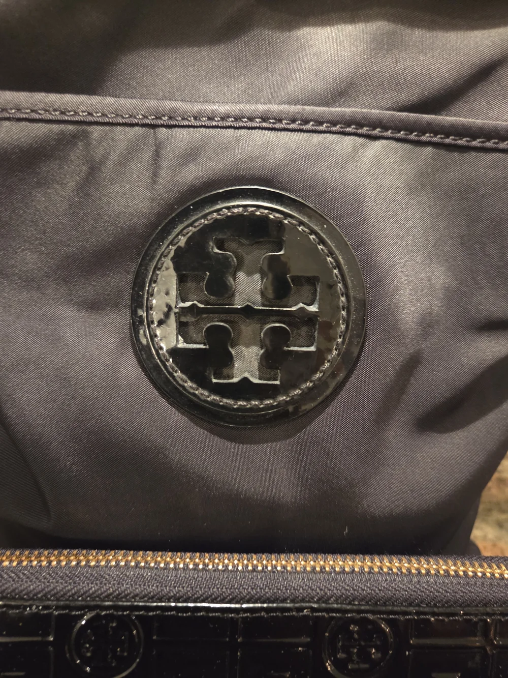 Tory Burch Black Nylon Crossbody Bag with Patent Wallet